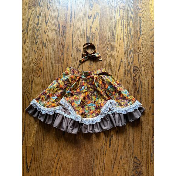 One Size Vintage Thanksgiving 3-Piece Set Apron Skirt Novelty OOAK Costume Brown - Picture 12 of 13